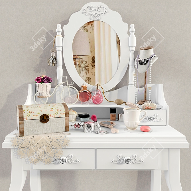 Romantic Shabby Chic Makeup Vanity 3D model image 1