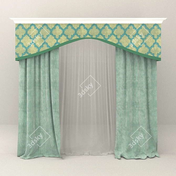 Elegant drapes with valance 3D model image 1