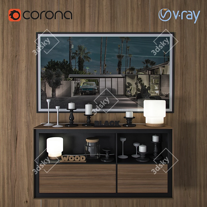 Modern Black&Wood Decor Set 3D model image 1