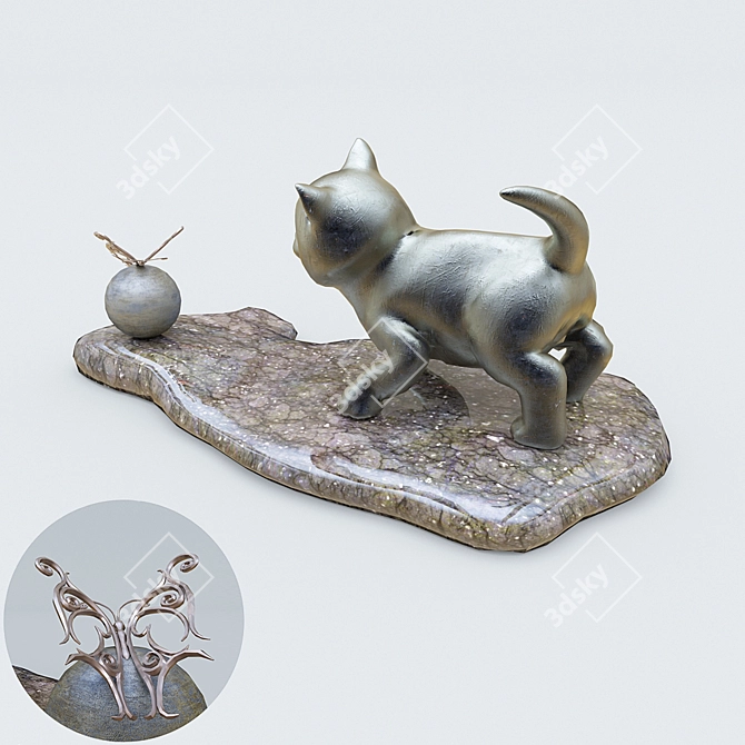 Playful Kitten Statuette 3D model image 2