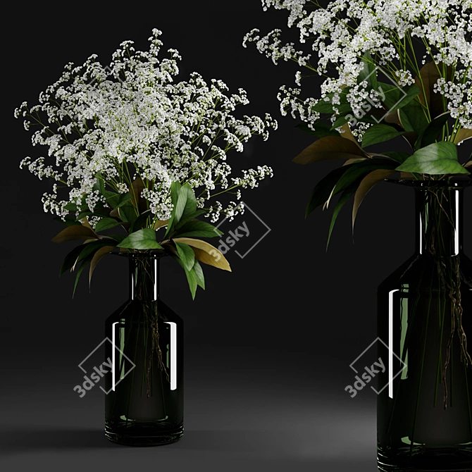 Elegant Gypsophila & Magnolia Bottle 3D model image 1