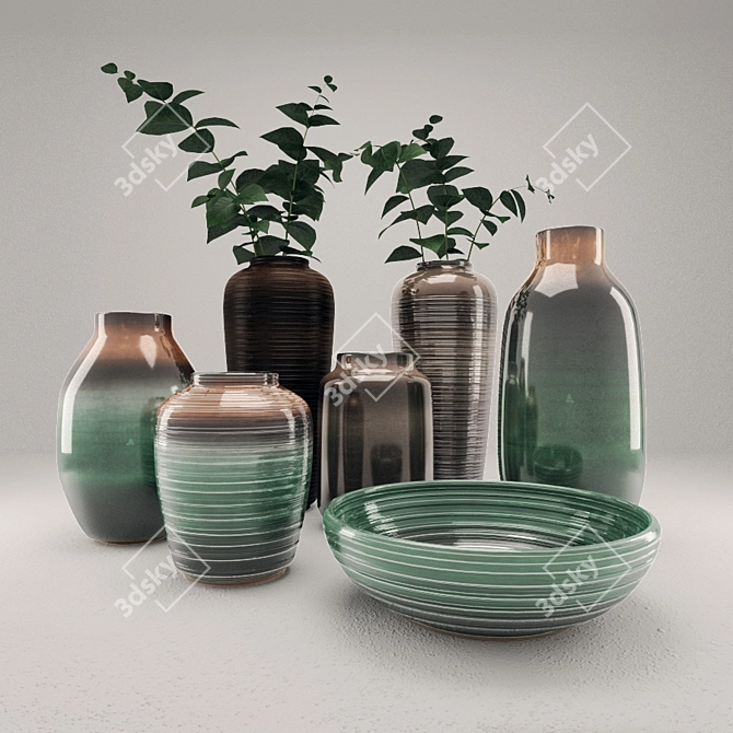 Ceramic Vases Decor Set 3D model image 1