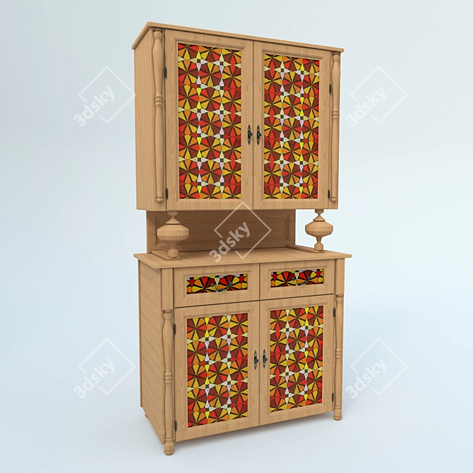 Wooden Glass Insert Sideboard 3D model image 1