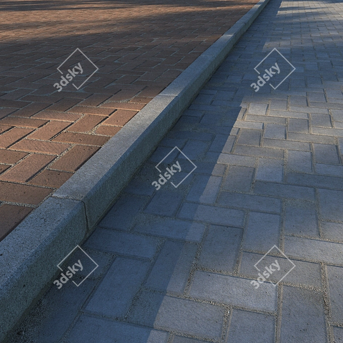 Modern Grey and Red Paving Slabs & Curb 3D model image 1