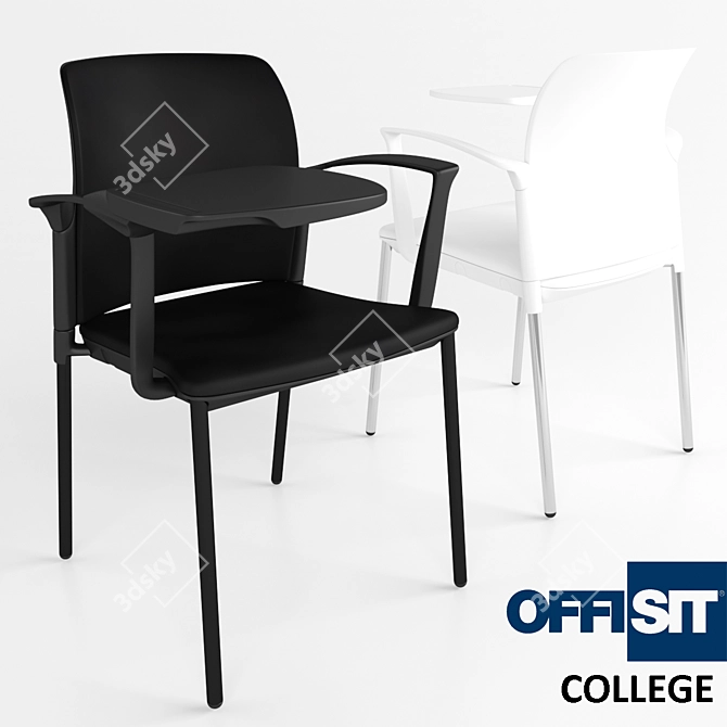 Student Chair with Armrest and Desk 3D model image 1