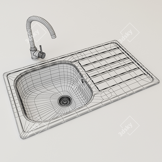 Sleek Stainless Steel Sink 3D model image 2