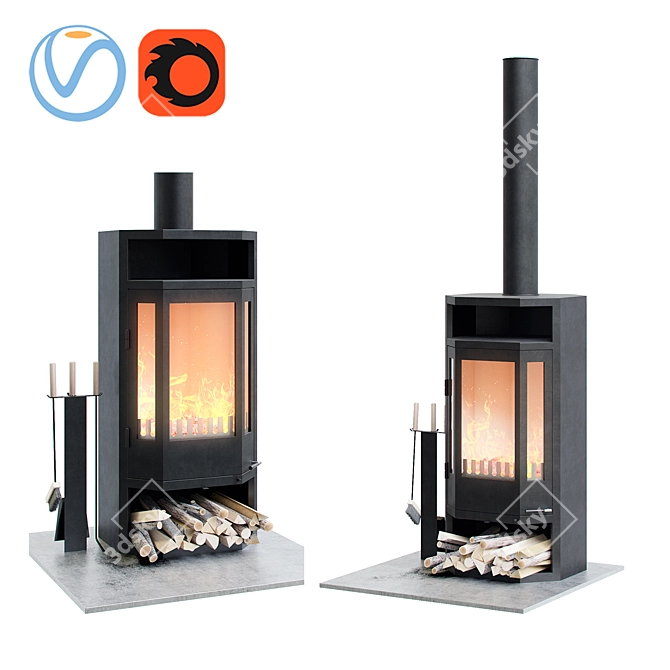 Modern Efficient RHINE-burning Stove 3D model image 1