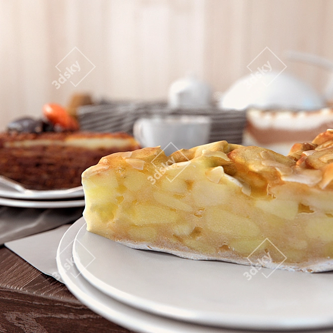 Delicious Cake Set: Coffee & Cakes 3D model image 2