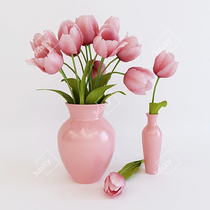 Pretty in Pink Tulips 3D model image 1