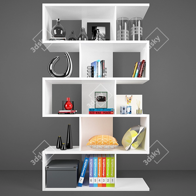 Modern Marcel Bookcase with Decorative Set 3D model image 1