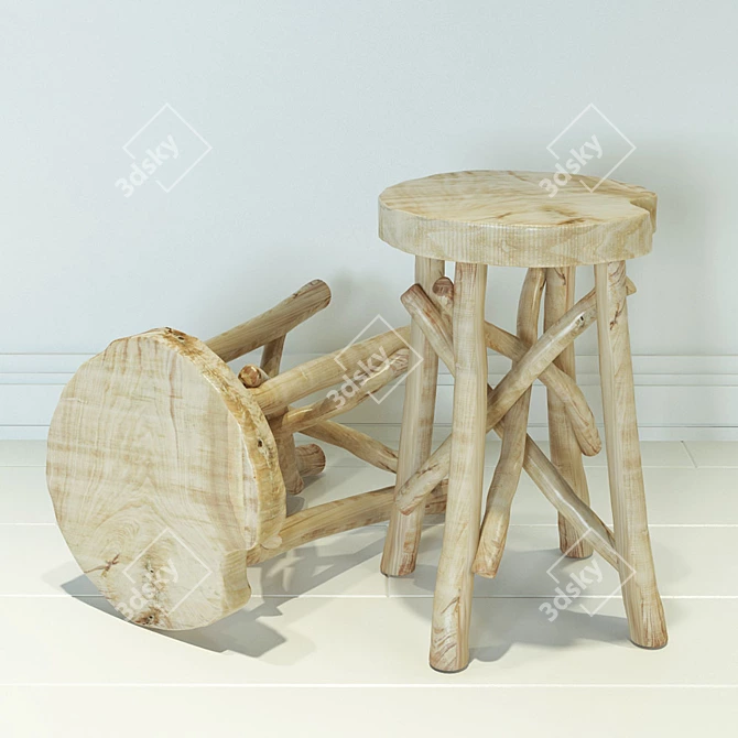 ZARA HOME Wooden Stool 3D model image 1