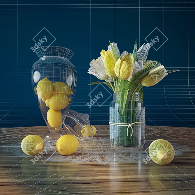 Citrus Bouquet: Lemon and Tulips 3D model image 3