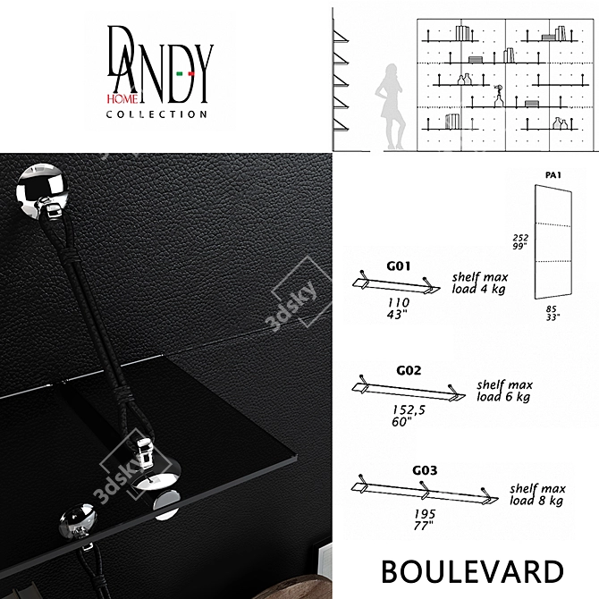 Gamma Boulevard Shelves: Stylish Storage Solution 3D model image 2