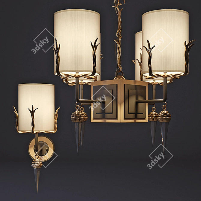 Diego Chandelier and Sconces Set 3D model image 2