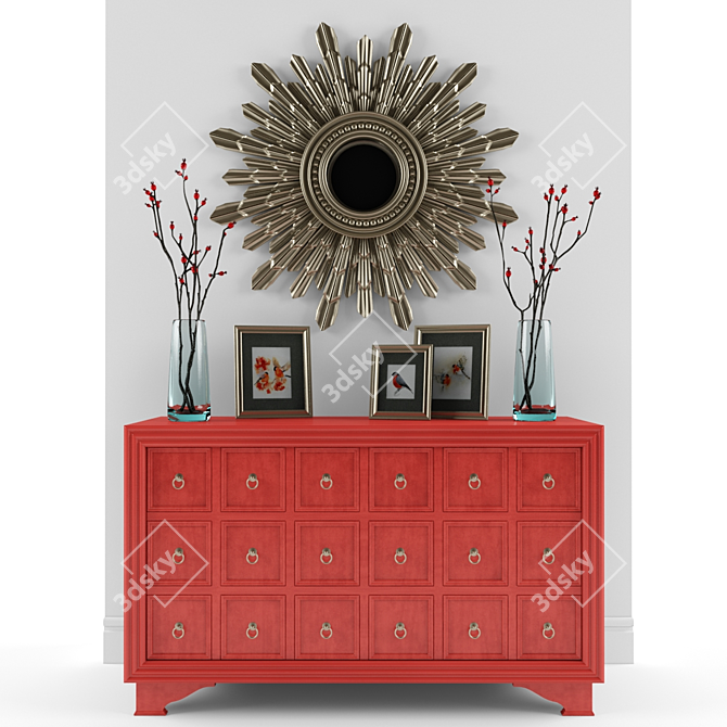 Elegant Solar Silver Mirror Set 3D model image 1