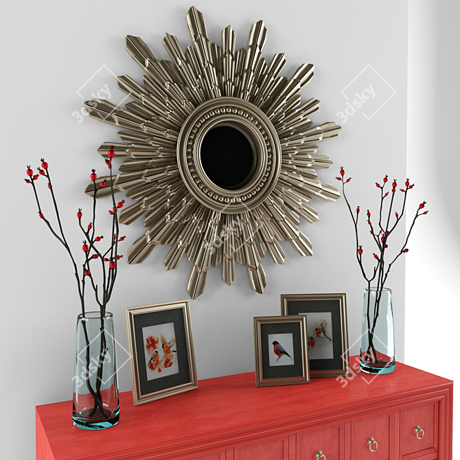 Elegant Solar Silver Mirror Set 3D model image 2