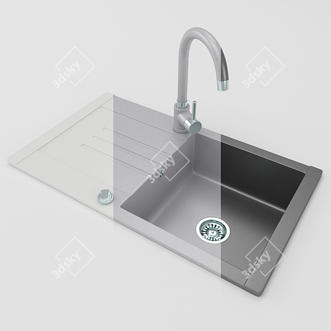 Stainless Steel Kitchen Sink 3D model image 2