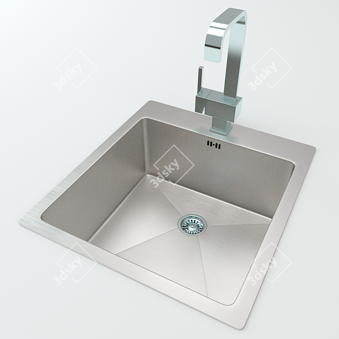 Shiny Chrome Kitchen Sink 3D model image 1