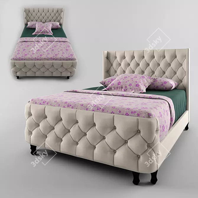 Ipswich Beige Linen Platform Bed 3D model image 1