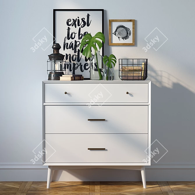 Title: Mid-Century 3-Drawer Dresser Set 3D model image 1