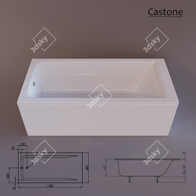 Elegant 170cm Castone Bath 3D model image 1