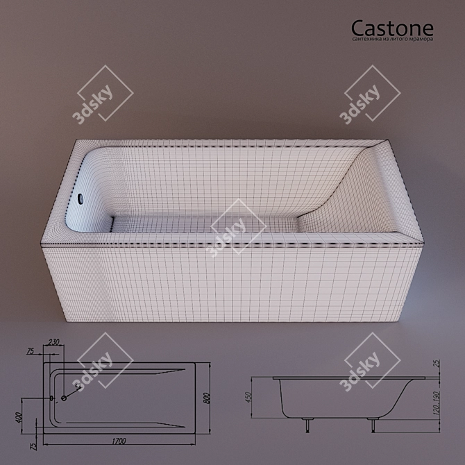 Elegant 170cm Castone Bath 3D model image 2