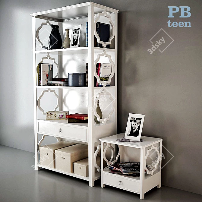 Elsie Bookcase & Bedside Table Combo 3D model image 2