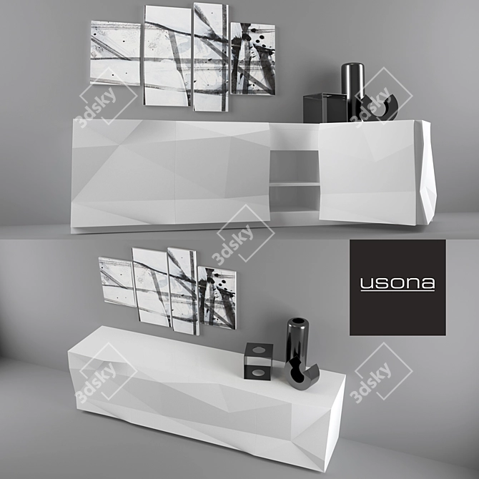 Modern Usona Sideboard: Sleek Design, Folding Doors 3D model image 2