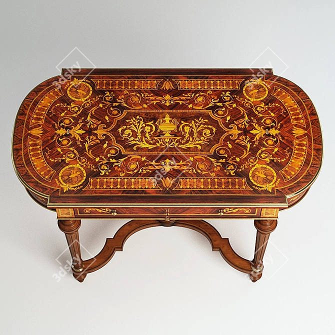 Vintage French Marquetry Writing Table 3D model image 2