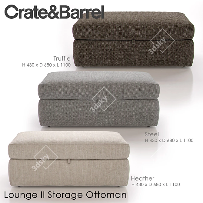 Stylish Lounge II Storage Ottoman 3D model image 2