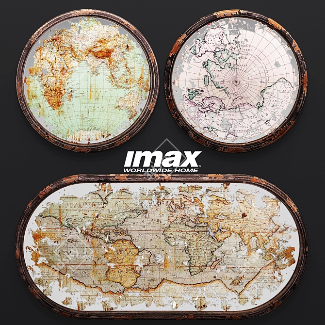 Mirrored Map Wall Decor - Set Of 3 3D model image 1