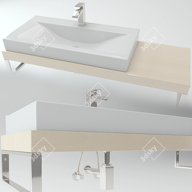 Wooden Plate Washbasin 3D model image 1