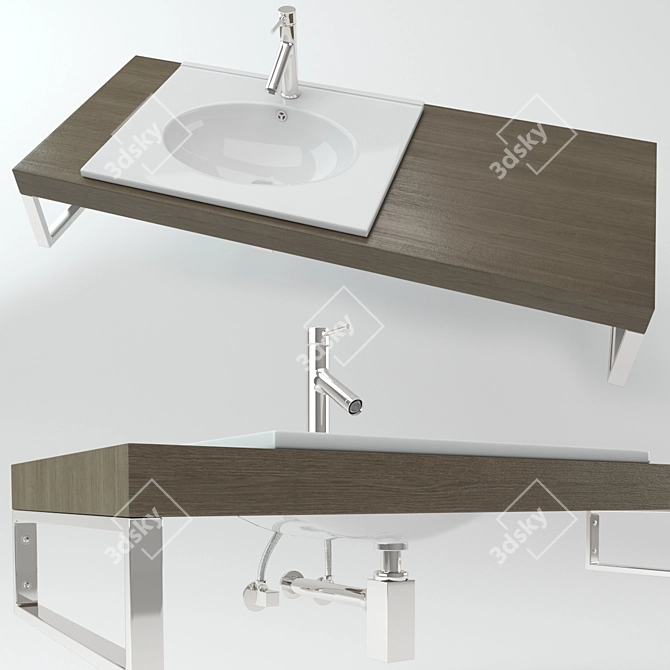 Wooden Plate Washbasin 3D model image 1