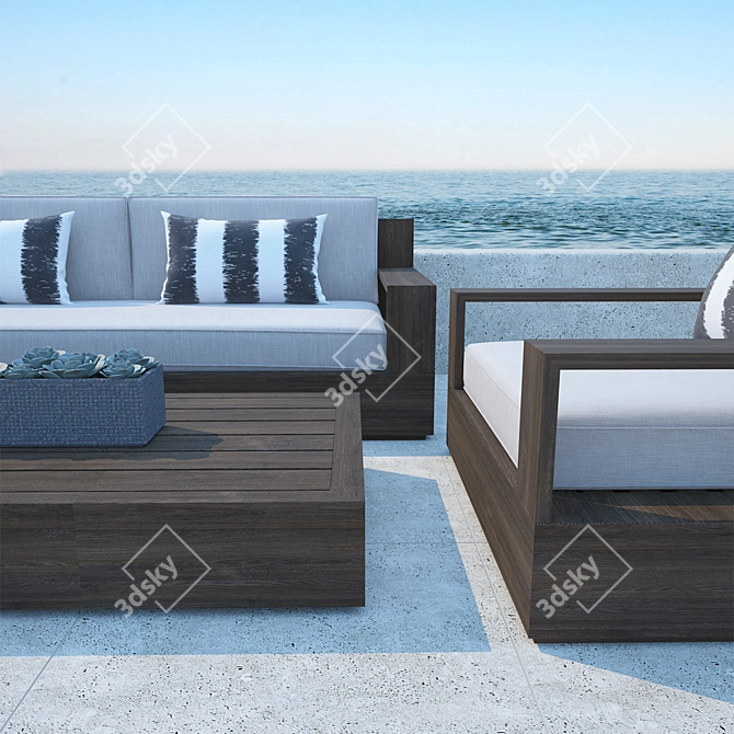 Luxury Marbella Teak Sofa 3D model image 2