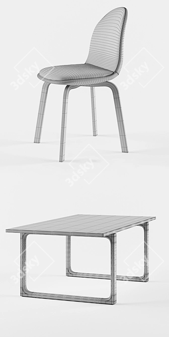 Fritz Hansen Sammen Chair & Table Set 3D model image 3