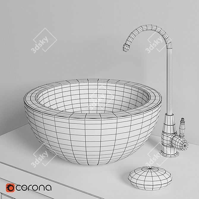 Teak House Sink Set: Lombok 50 Cabinet, Mangkok White Basin & Lemark LM4840B Faucet 3D model image 3