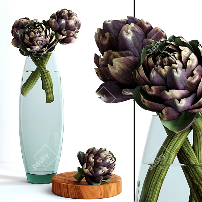 Elegant Burgundy Artichoke Set 3D model image 1