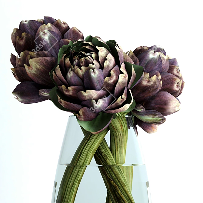 Elegant Burgundy Artichoke Set 3D model image 2