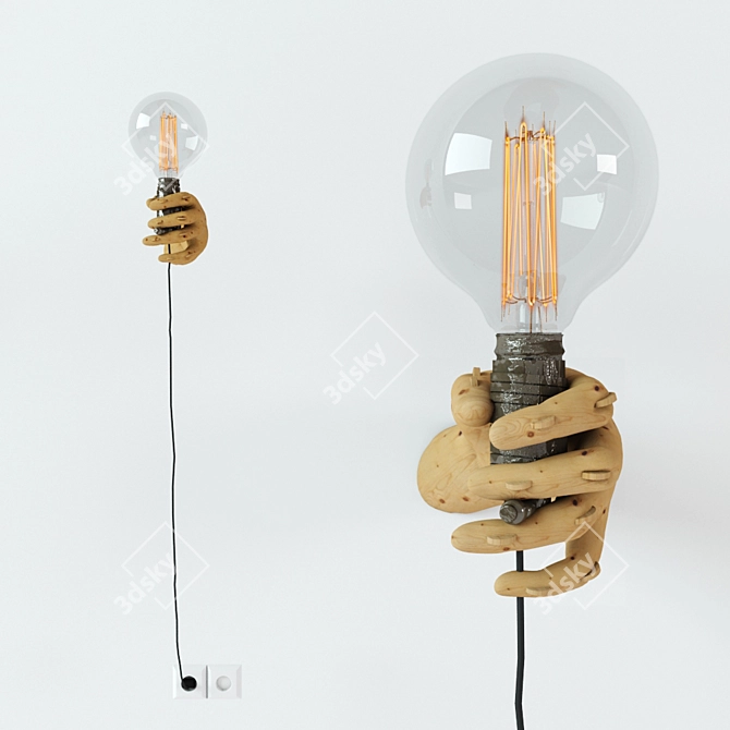 Title: Wooden Hand Wall Lamp 3D model image 2