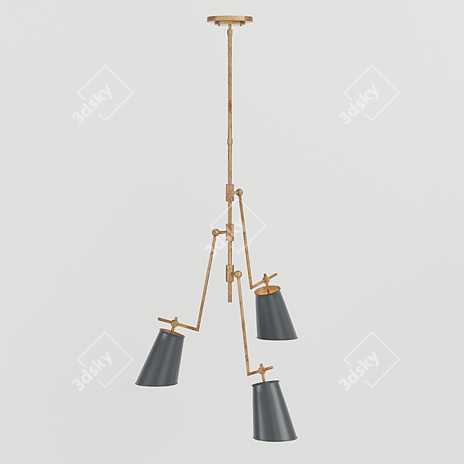 Bronze Rod 3-Light Chandelier 3D model image 2