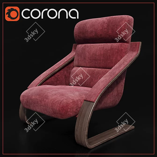 Red Velvet Lounge Chair 3D model image 1