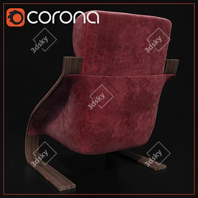 Red Velvet Lounge Chair 3D model image 3