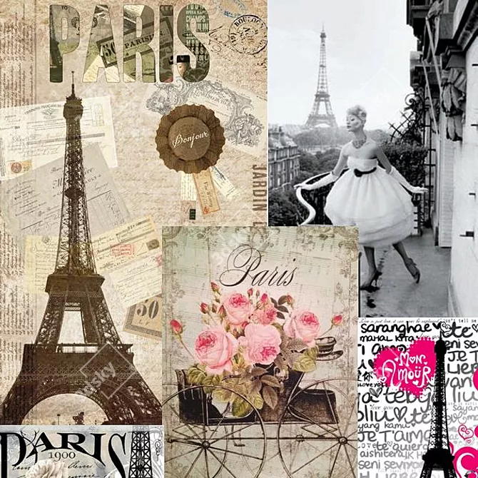 Parisian Vintage Collection: 125 Captivating French-themed Artworks 3D model image 1