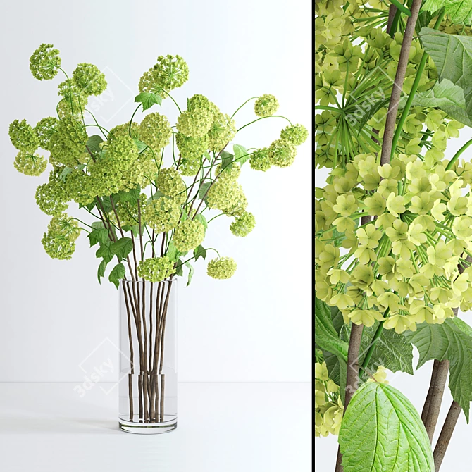 Realistic Viburnum Branches in Glass Jar 3D model image 1