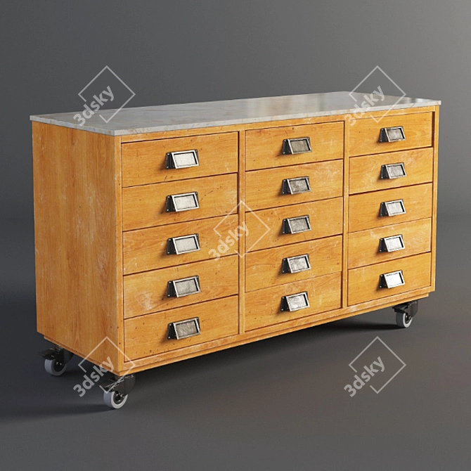 Rustic Industrial Drawer Chest 3D model image 1