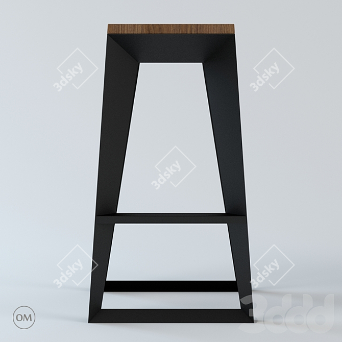 E1 Bar Stool: Steel and Oak, 430x430x765mm 3D model image 3