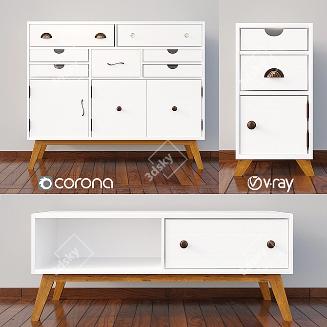 Lydia 03 White Mango Wood Chest 3D model image 1