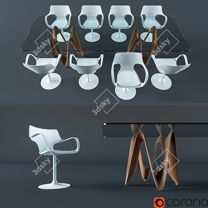 Italian Design: SOVET Italia LAMBDA Table & FLUTE GIREVOLE Chair 3D model image 1