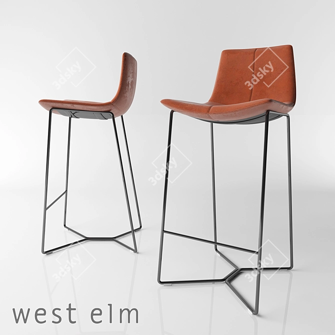 Sleek Leather Bar Stools 3D model image 1