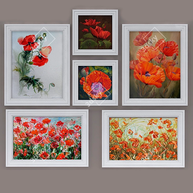 Contemporary Poppy Art Set 3D model image 1